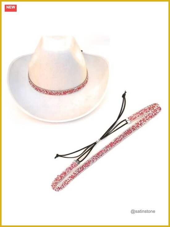 Pink Crystal Rhinestone Cowgirl Hat Band Jewelry Adjustable Size